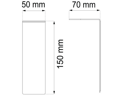 Teknisk ritning med måtten 50 mm, 70 mm och 150 mm
