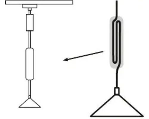 Schematisk ritning av en taklampa med spiralkabel