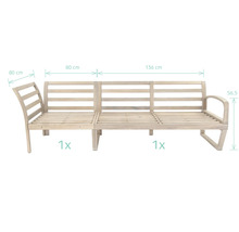 Träbänk med måtten 80 cm, 80 cm, 136 cm och 56,5 cm