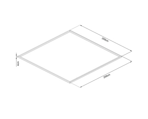 Fyrkantig ram med måtten 259 gånger 259 centimeter och en tjocklek på 4 centimeter