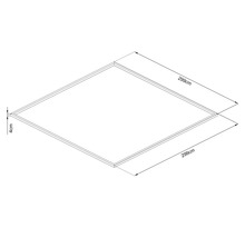 Illustration av en ram som är 299 gånger 299 centimeter med en tjocklek på 4 centimeter