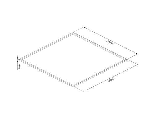 Illustration av en ram som är 299 gånger 299 centimeter med en tjocklek på 4 centimeter