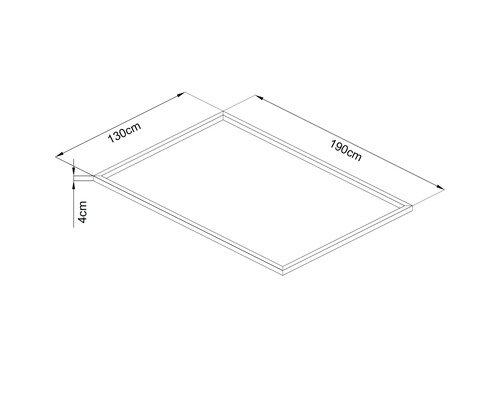 Teknisk ritning av en ram med måtten 130 gånger 190 centimeter och en rambredd på 4 centimeter