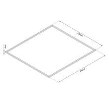 Teknisk ritning av en ram med måtten 210 cm gånger 230 cm och en ramtjocklek på 4 cm.
