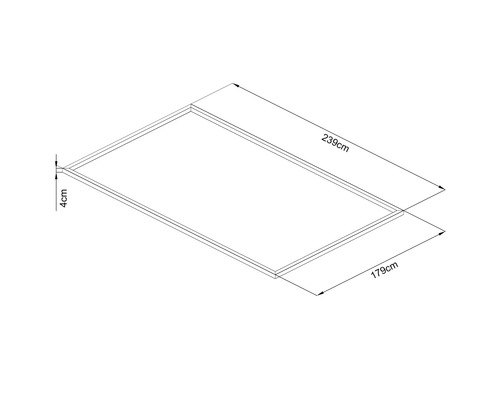 Takfönsterkarm med måtten 239 cm gånger 179 cm och en tjocklek på 4 cm
