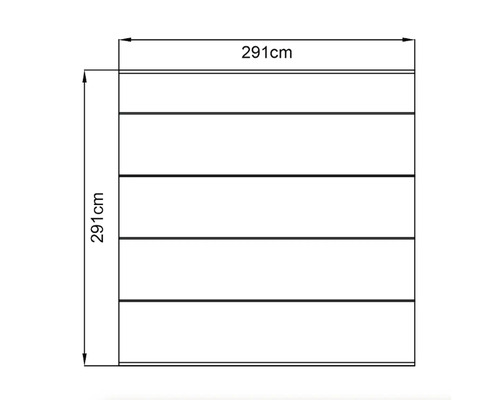 Teknisk ritning av ett skåp med måtten 291 cm x 291 cm