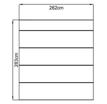 Teknisk ritning med mått: 262 cm bred och 283 cm hög