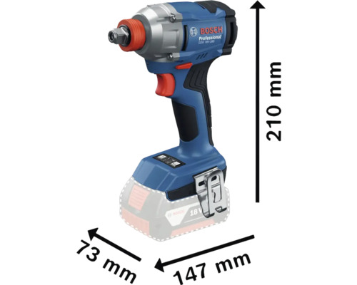 Bosch GDX 18V-285 sladdlös mutterdragare med måtten 210 mm höjd, 147 mm längd och 73 mm bredd