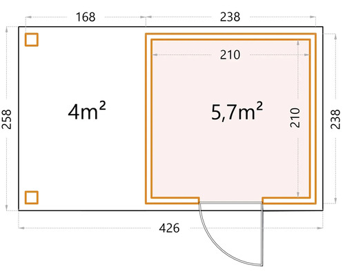 Planritning av ett trädgårdshus med mått