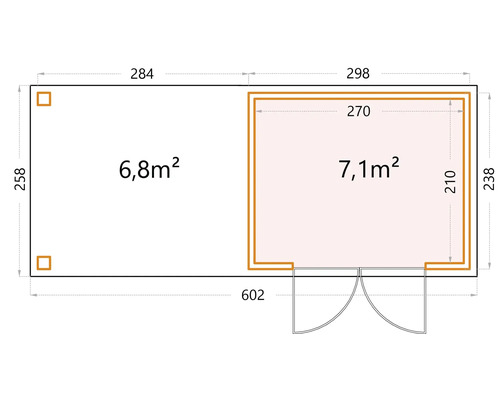 Planritning med mått på ett trädgårdshus