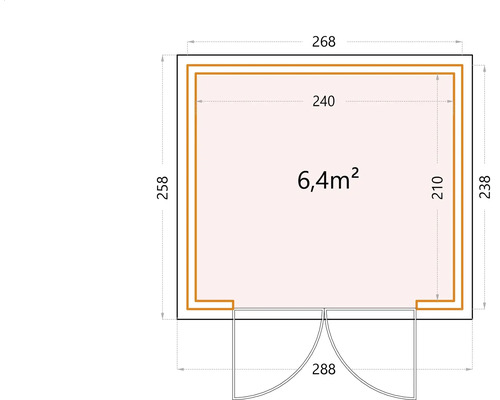 Planritning med mått på trädgårdshuset