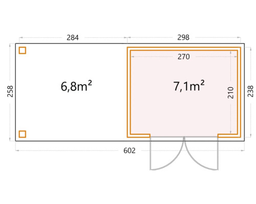 Ritning av ett trädgårdshus med dimensioner