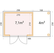 Planritning av ett trädgårdshus med dimensioner