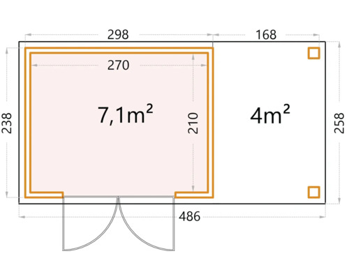 Planritning av ett trädgårdshus med dimensioner