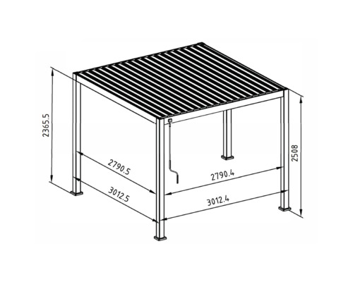 Teknisk ritning av en paviljongstruktur med dimensioner