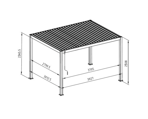 Teknisk ritning av en pergola med dimensioner