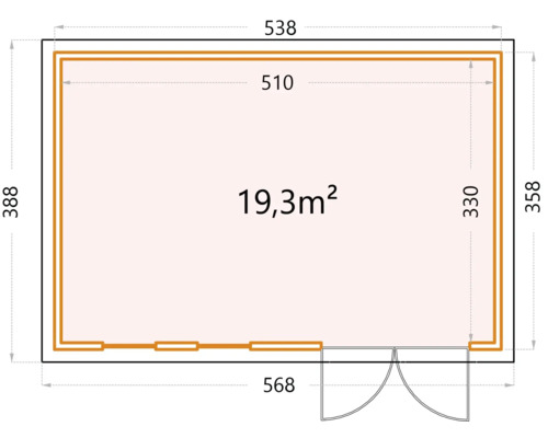 Planritning av ett trädgårdshus med dimensioner