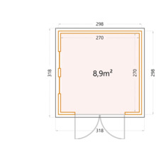 Planritning för ett trädgårdshus med dimensioner