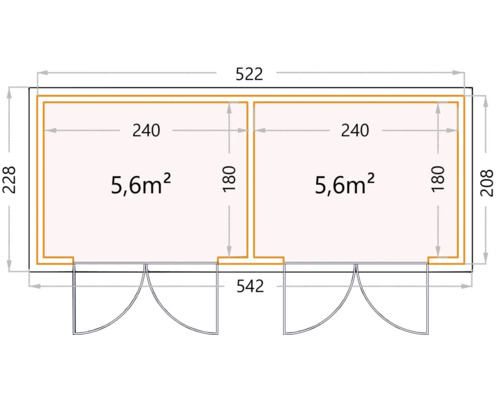 Planritning av ett dubbelgarage med måttangivelser