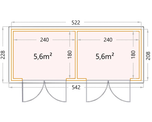 Ritning av ett trädgårdshus med mått