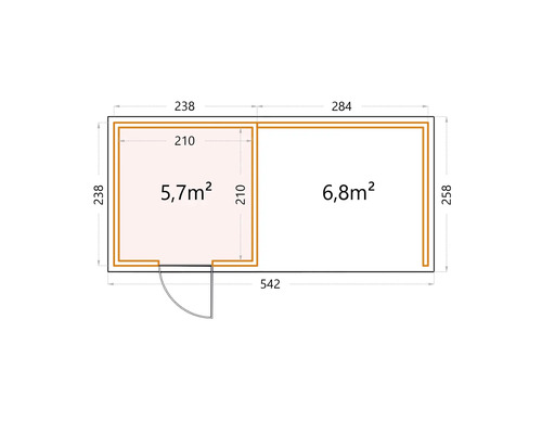 Planritning av ett trädgårdshus med ytuppgifter