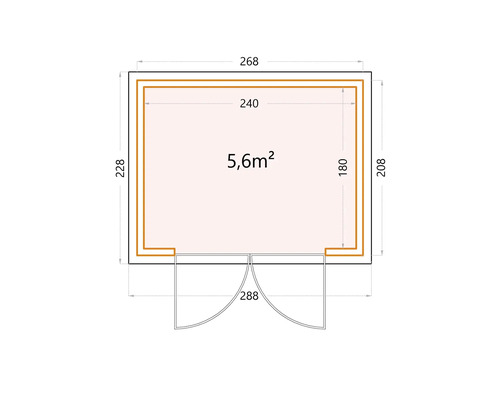 Planritning med mått och yta 5,6 kvadratmeter