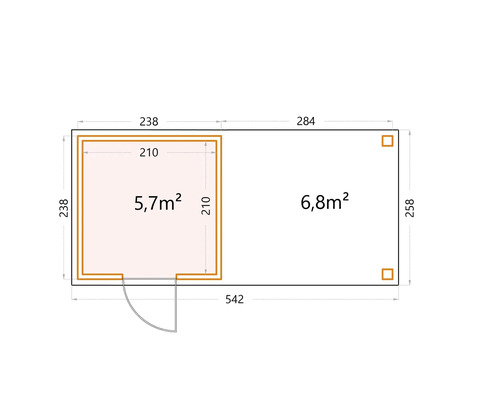 Ritning av ett trädgårdshus med mått