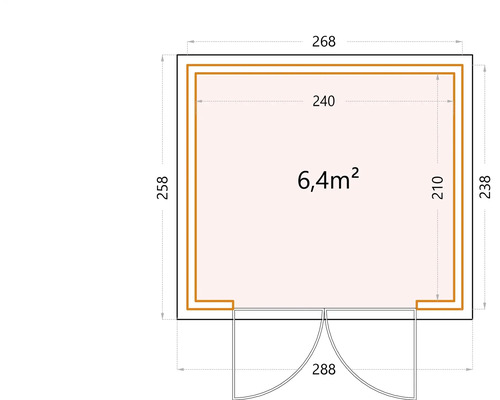 Planritning av ett trädgårdshus med mått
