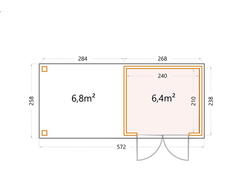 Planritning av ett trädgårdshus med mått