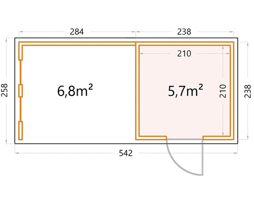 Ritning av ett trädgårdshus med ytangivelser