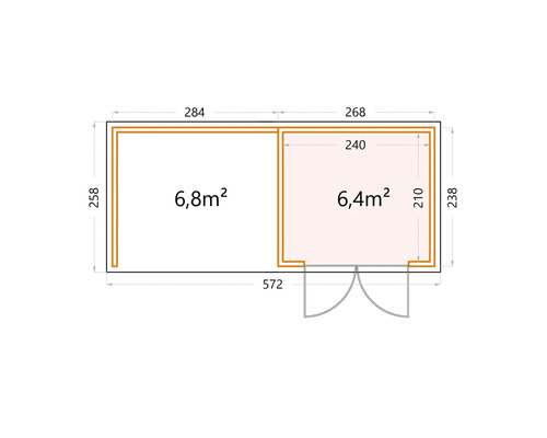 Planritning över ett trädgårdshus med areaangivelser