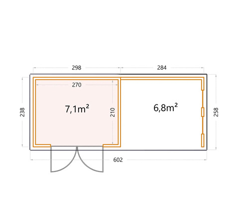 Planritning av ett trädgårdshus med måttangivelser