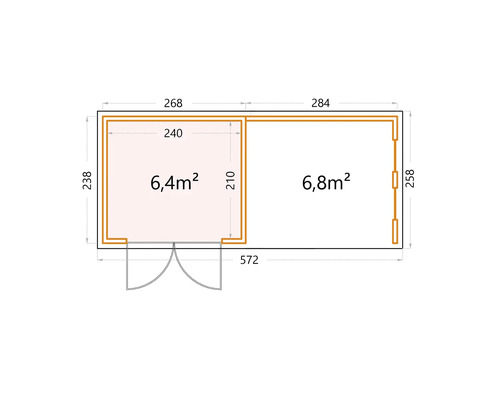 Planritning av ett trädgårdshus med måttangivelser