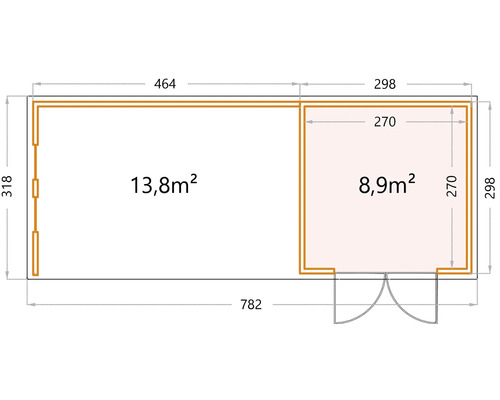 Planritning för ett trädgårdshus med mått