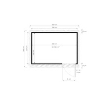 Planritning över ett rum med dimensioner i centimeter och kvadratmeter