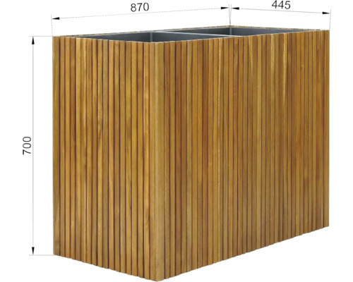 Träplanteringslåda med måtten 870 x 445 x 700 mm