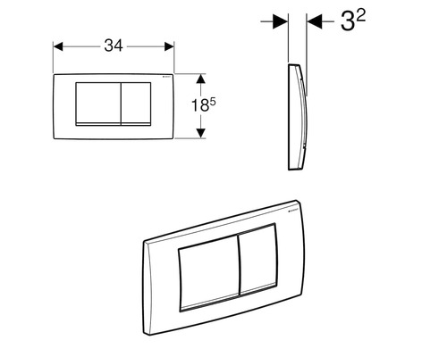 Teknisk ritning av en tryckplatta med måttangivelser