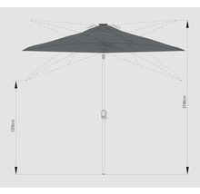 Bild av ett parasoll med måtten 2740 cm högt och 1370 cm brett