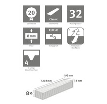 Information om garantiperiod, plankformat, användningsklass, tjocklek, installationsprofil, antistatisk yta och Woodvision Phase för produkten