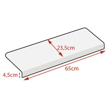 Fönsterbräda med måtten 65 gånger 23,5 gånger 4,5 centimeter