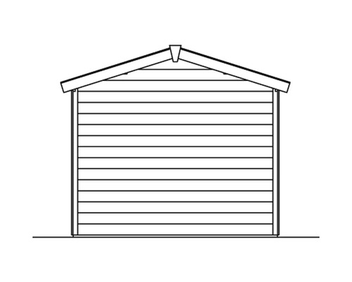 Illustration av ett trädgårdshus med sadeltak och horisontell träpanel