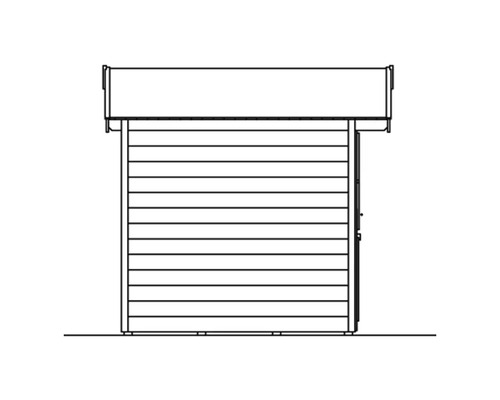 Ritning av ett trädgårdshus med träväggar