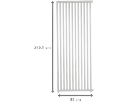 Illustration av en rumsavdelare med måtten 236,5 cm höjd och 93 cm bredd.