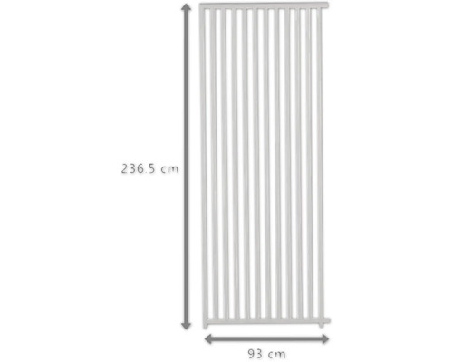 Illustration av en skyddsgrind med måtten 236,5 cm höjd och 93 cm bredd.