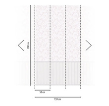 Mått på en tapet med blommönster, bestående av flera våder, där höjden är 280 cm och den totala bredden är 159 cm.
