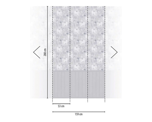 Väggpaneler med enhörningsmönster och mått 280 cm hög och 159 cm bred