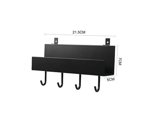 Vägghylla med fyra krokar och förvaringsfack