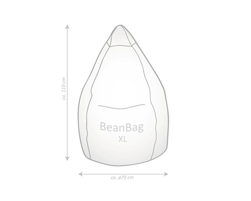 Sittsäck XL med måtten cirka 110 cm höjd och cirka 70 cm diameter