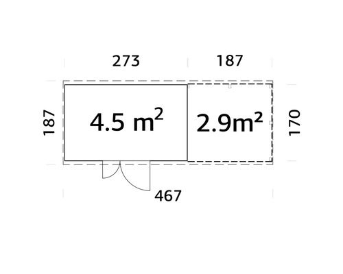 Planritning av ett trädgårdshus med dimensioner
