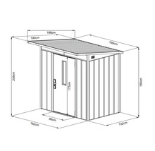 Illustration av ett trädgårdsskjul med dimensioner